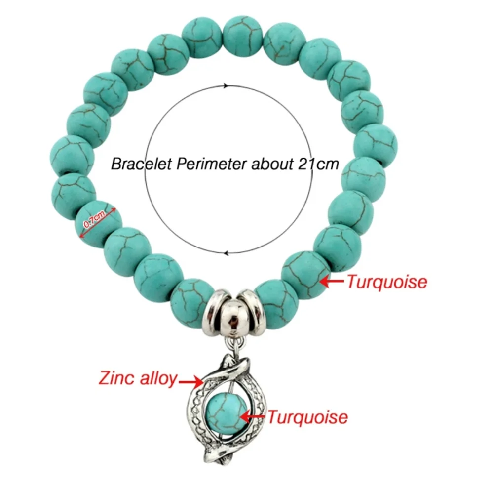 Turquoise Charm and Beaded Stretch Bracelet